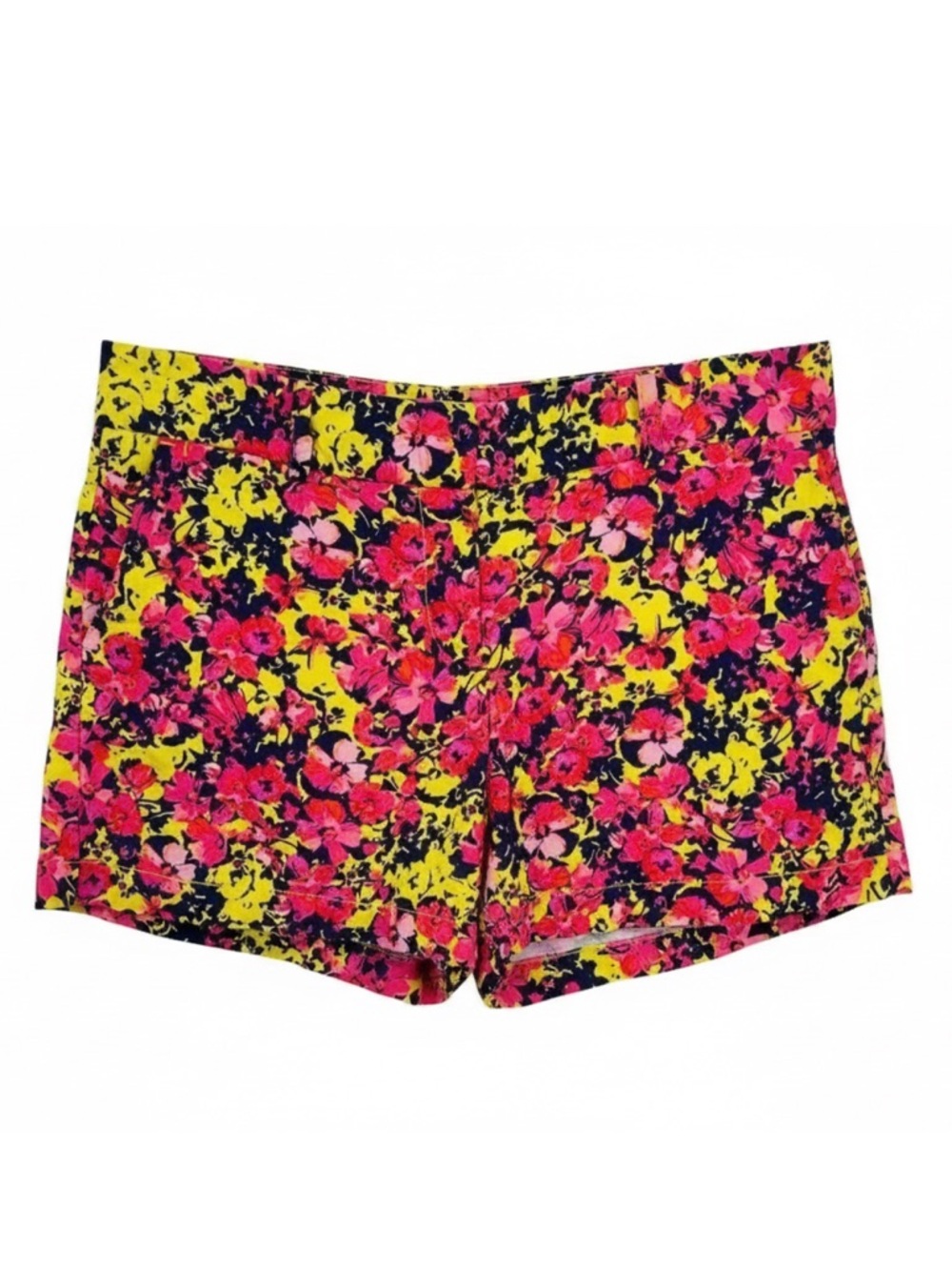 LOFT Floral High-Waist Shorts in Pink and Yellow